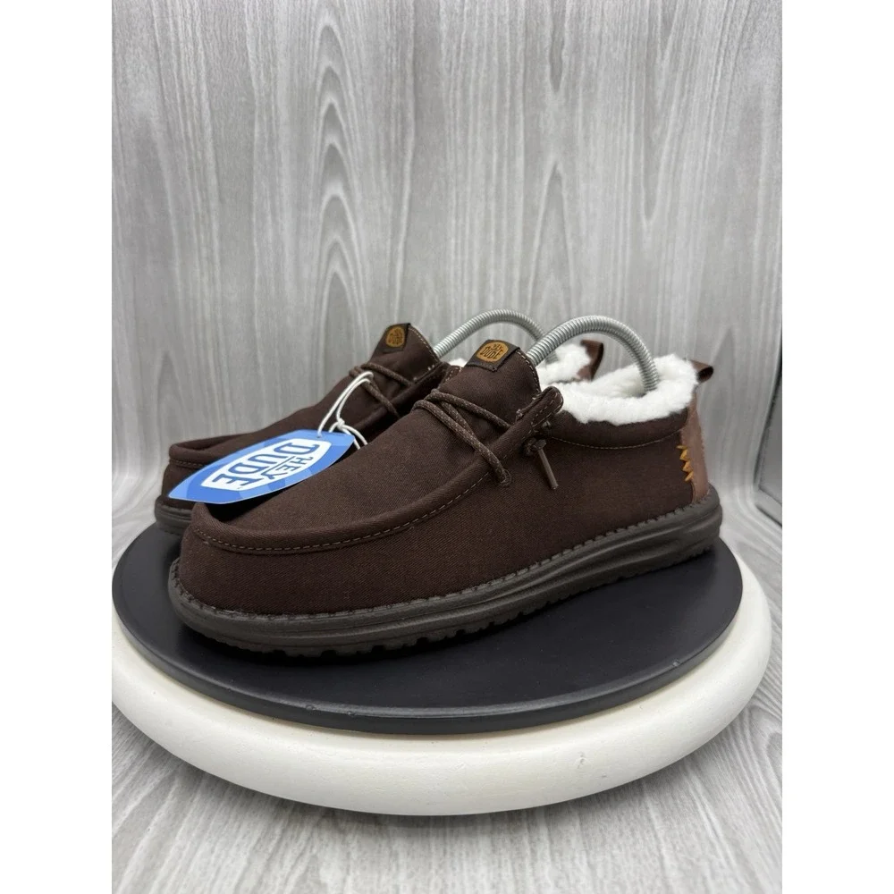Hey Dude Wally Mens Size 8 Warmth Dark Brown Faux Sherpa Casual Slip On Shoes